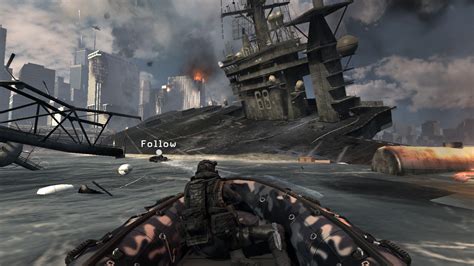 Image - Boat chase and destroyed carrier Hunter Killer MW3.png | Call ...