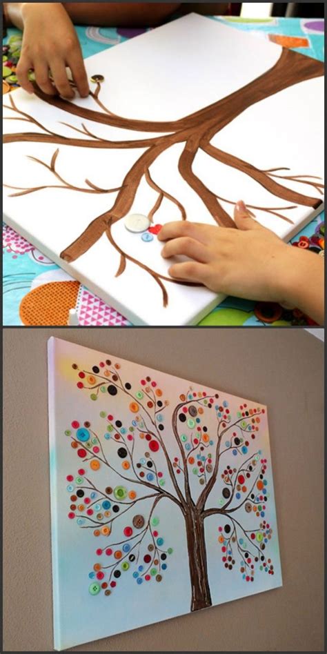 40 Simple And Easy Canvas Painting Ideas For Kids - Free Jupiter | Button tree art, Painting for ...