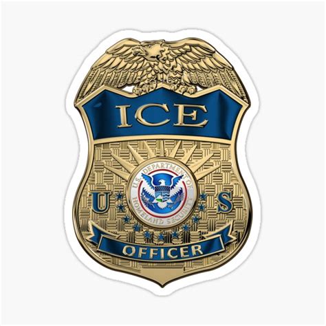 Immigration And Customs Enforcement ICE Officer Badge Over White Leather Sticker By Serge ...