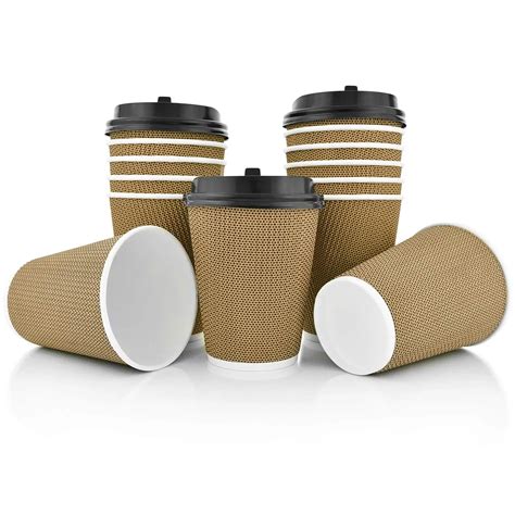 Premium Disposable Paper Coffee Cups with Lids Stylish Ripple Wall Design ,Double Wall Insulated ...