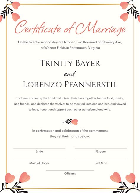 Marriage Certificate Template Microsoft Word