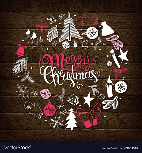 Christmas calligraphy with hand drawn wreath Vector Image