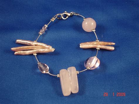 Genuine Mother-of-Pearl & Stones Contemporary Bracelet, Light Pink Color