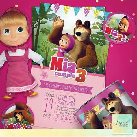 Invitación De Cumpleaños - Masha Y El Oso (x10 Uds) - $ 200,00 en ...