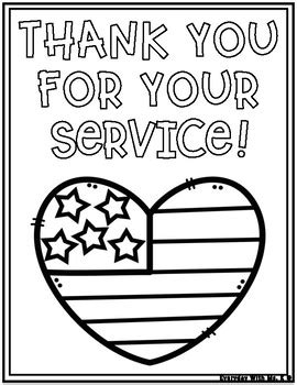 Veterans Day Memorial Day Thank You For Your Service Cards Coloring Page Pack