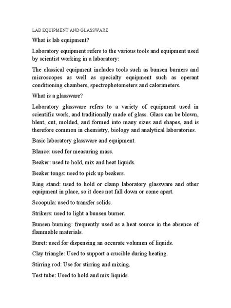 Lab Equipment and Glassware | PDF