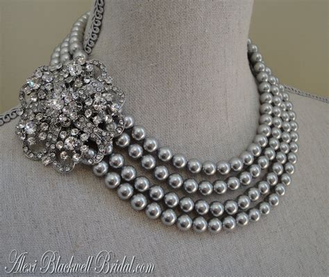 Gray Pearl Statement Necklace Set with by AlexiBlackwellBridal