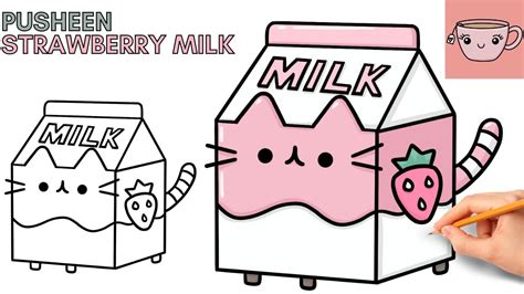 How To Draw Pusheen Cat - Strawberry Milk Carton | Cute Easy Step By Step Drawing Tutorial - YouTube