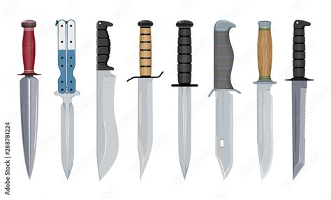 Types of Military Knives. Fighting Knife. Blade Types. American Tanto. Steel Arms. Vector ...