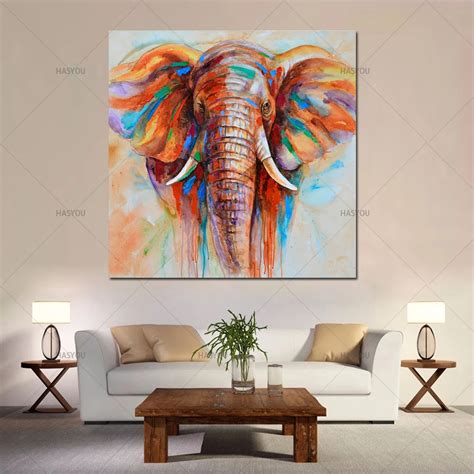 handmade elephant oil painting Wall Art Hand Painted Canvas aniaml Oil ...