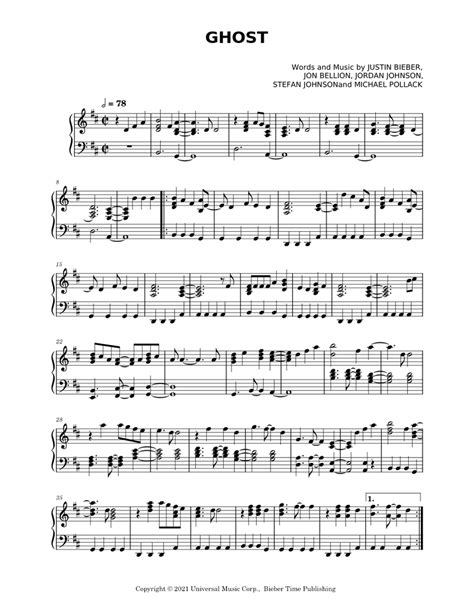 Ghost – Justin Bieber Sheet music for Piano (Solo) | Musescore.com