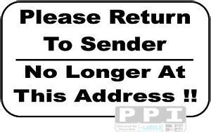 90 x Black Return To Sender No Longer At This Address Labels Useful 4 Junk Mail | eBay