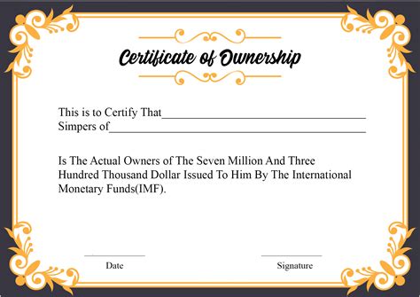 ️5+ Free Sample of Certificate of Ownership form Template ️ Blank ...