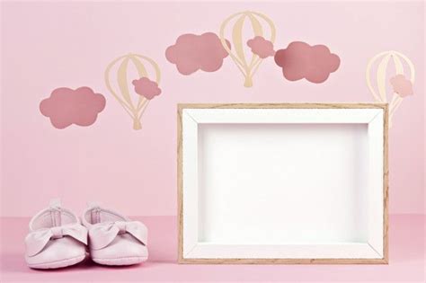 Premium Photo | Baby girl cute pink shoes over the pink pastel background with clouds and ...