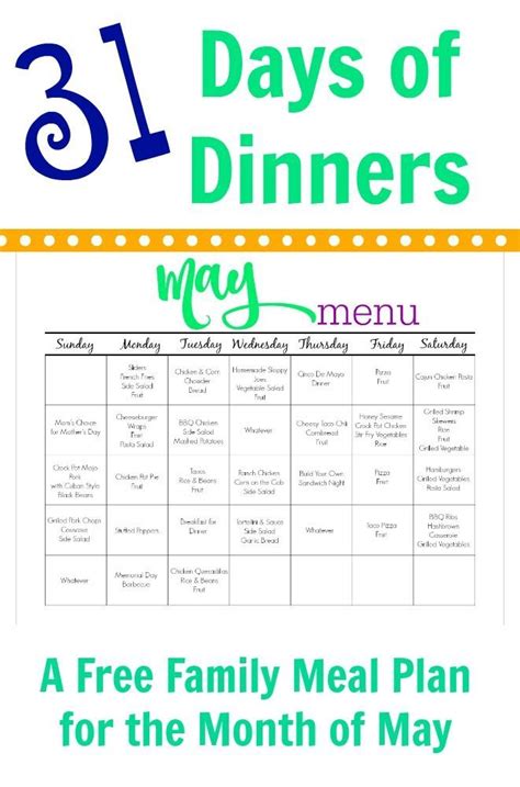 May Meal Plan for Families (& Free Printable) | Family meal planning ...