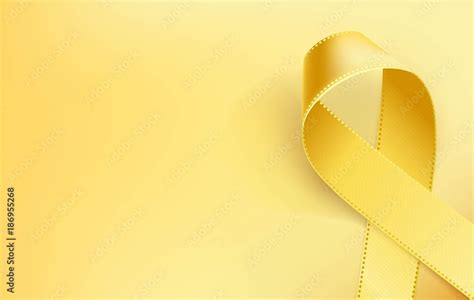 Childhood Cancer Awareness Ribbon. Realistic yellow ribbon, childhood cancer awareness symbol ...