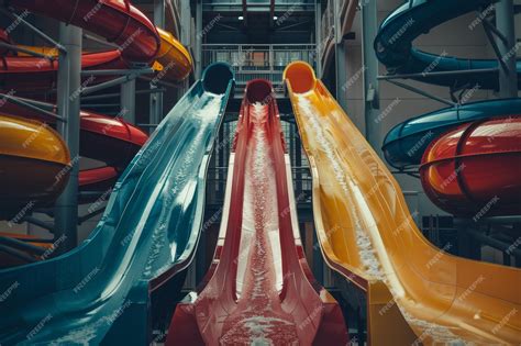 Premium Photo | Colorful water slides in an indoor amusement park