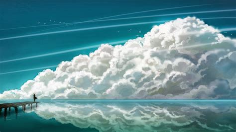 Cloudy sky, clouds, cartoon, lake, water HD wallpaper | Wallpaper Flare