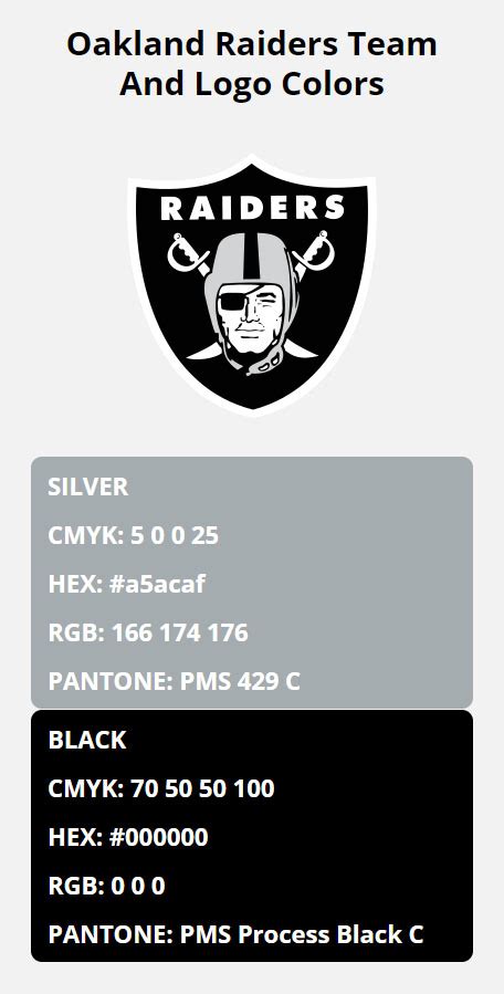 Oakland Raiders Team Colors Hex Rgb Cmyk Pantone Colo - vrogue.co