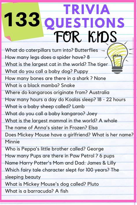 133 Fun Trivia Questions for Kids with Answers