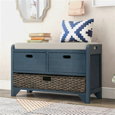 Modern Entryway Shoe Storage Bench Wicker Storage Bench, Upholstered Cushion Hallway Organizer ...