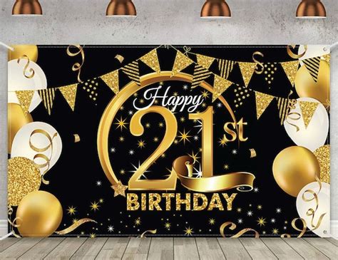 21st Birthday Banner Backdrop Decorations for Women Black and | Etsy