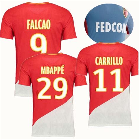 Best 2017 2018 As Monaco Soccer Jerseys Bernardo Falcao Mbappe Home Kit ...