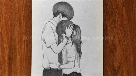 Girl Hugging Boy In Love Drawing