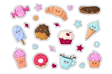 Kawaii Sweets - stickers (355061) | Illustrations | Design Bundles