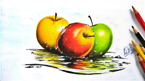 How to draw realistic fruits with Colored Pencil #Apple #Drawing - YouTube