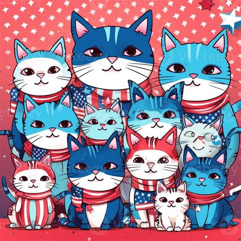 cartoon cat family with stars and stripes on a red background. generative ai. 28425000 Stock ...