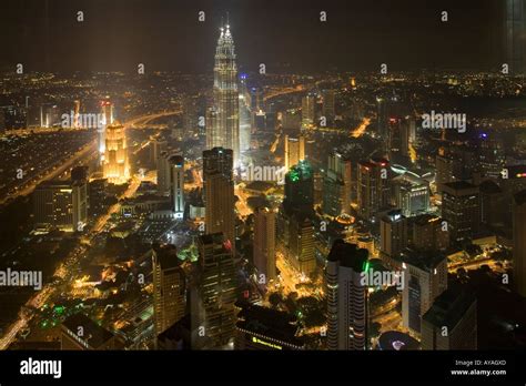 Malaysia Kuala Lumpur View from KL Tower at night of 88 story tall ...