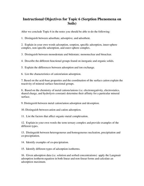 Outline - Sorption Phenomena of Soils - Environmental Soil Chemistry | ENSC 4734 - Docsity