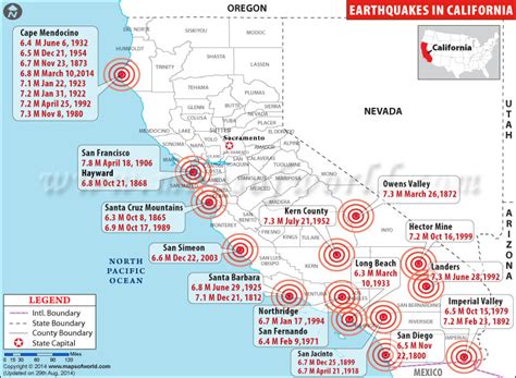 California Earthquake Map | Area affected by Earthquake in California