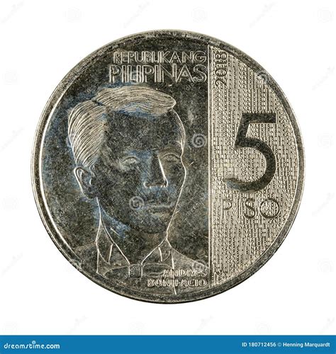 5 Philippine Peso Coin 2018 Reverse Isolated on White Background Stock ...