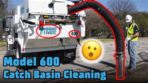 Tymco 600 Sweeper with Storm Drain Catch Basin Cleaning Package - YouTube