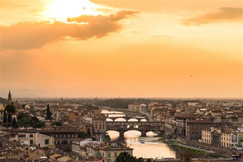 Sunset view of bridge Ponte Vecchio. Florence, Italy Royalty-Free Stock ...