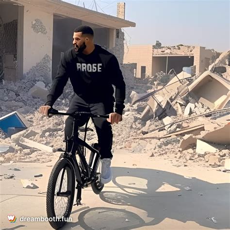 photo of Drake riding a bike inside of a destroyed building in Iraq : r/WeirdDreamBooth