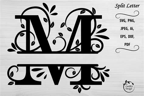 Letter M. Split monogram letter M. Floral alphabet SVG, DXF By LusiKo Design | TheHungryJPEG