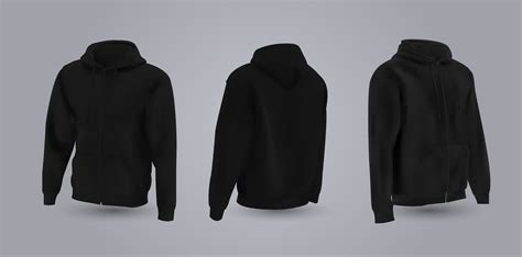 Black men's hooded sweatshirt mockup in front, back and side view ...