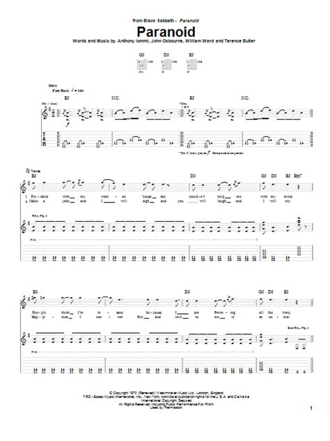 Paranoid | Sheet Music Direct