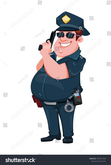 Police Officer Holding Gun Cheerful Cartoon Stock Vector (Royalty Free ...