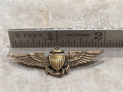 Vintage Rare WWII Navy Pilot Wings Pin 1/20 10K Gold On Sterling Silver ...