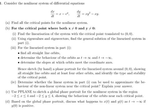 Solved Consider the nonlinear system of differential | Chegg.com