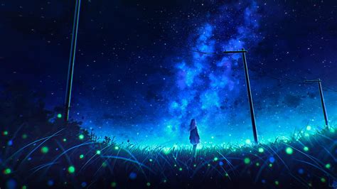 Anime Girl Blue Sky Stars Nighttime Anime Girl, HD wallpaper | Peakpx