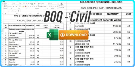 Bill of Quantity Excel Sheet Free Download | BOQ In Construction