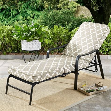 Mainstays Cabot Grove Outdoor Chaise Lounge with Gray/White Cushions ...