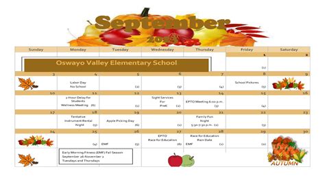 Elementary Calendar – Oswayo Valley School District