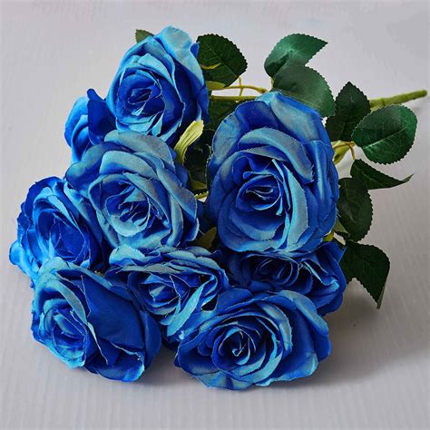 10pcs Navy Blue Open Roses Long Stem Alice Roses Artificial | Etsy