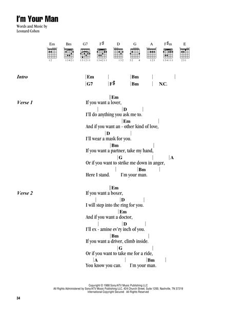 I'm Your Man by Leonard Cohen - Guitar Chords/Lyrics - Guitar Instructor